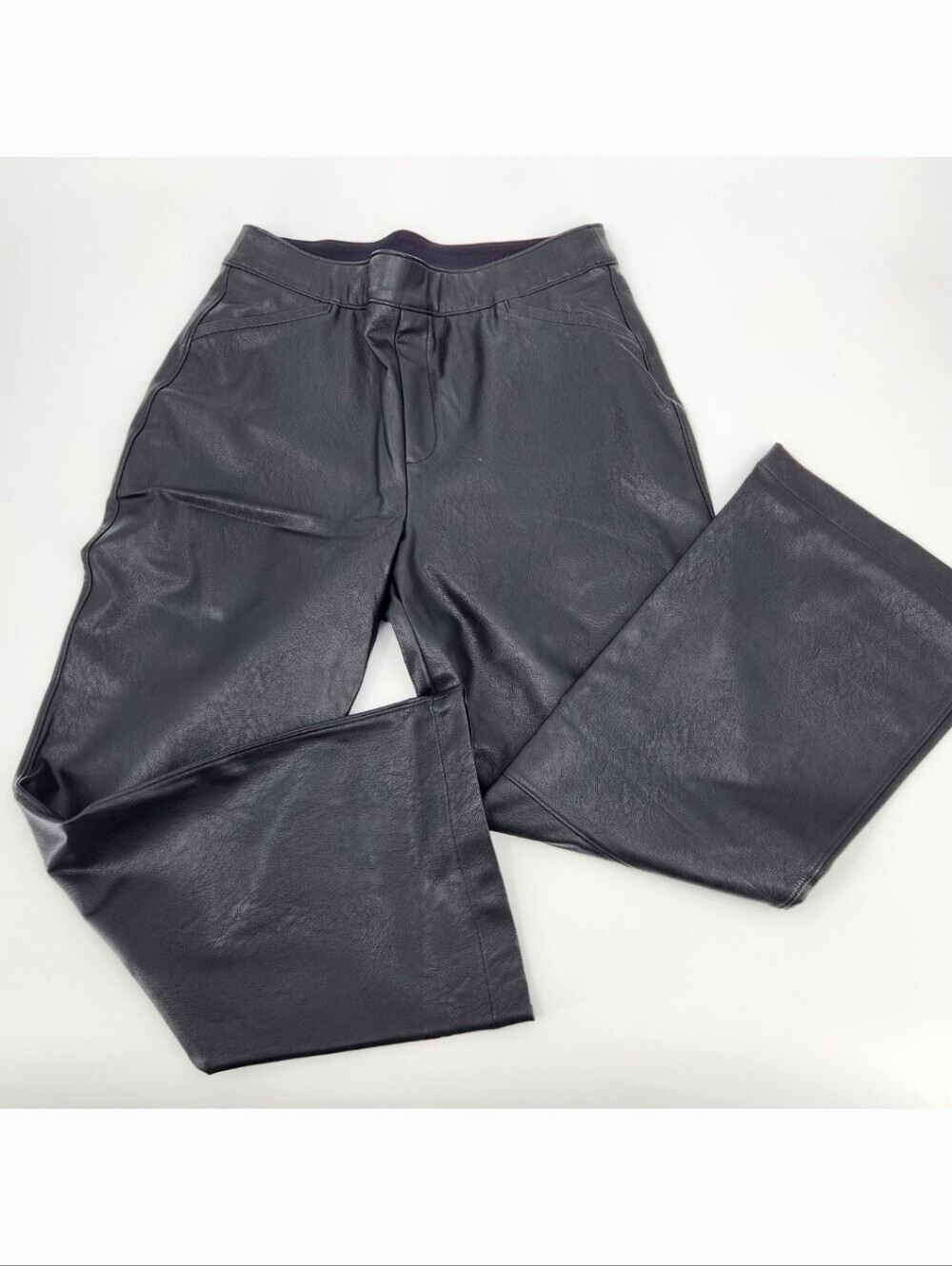Spanx Faux Leather Kick Flare Ankle Pant Womens Size XL Black Pull On Elastic